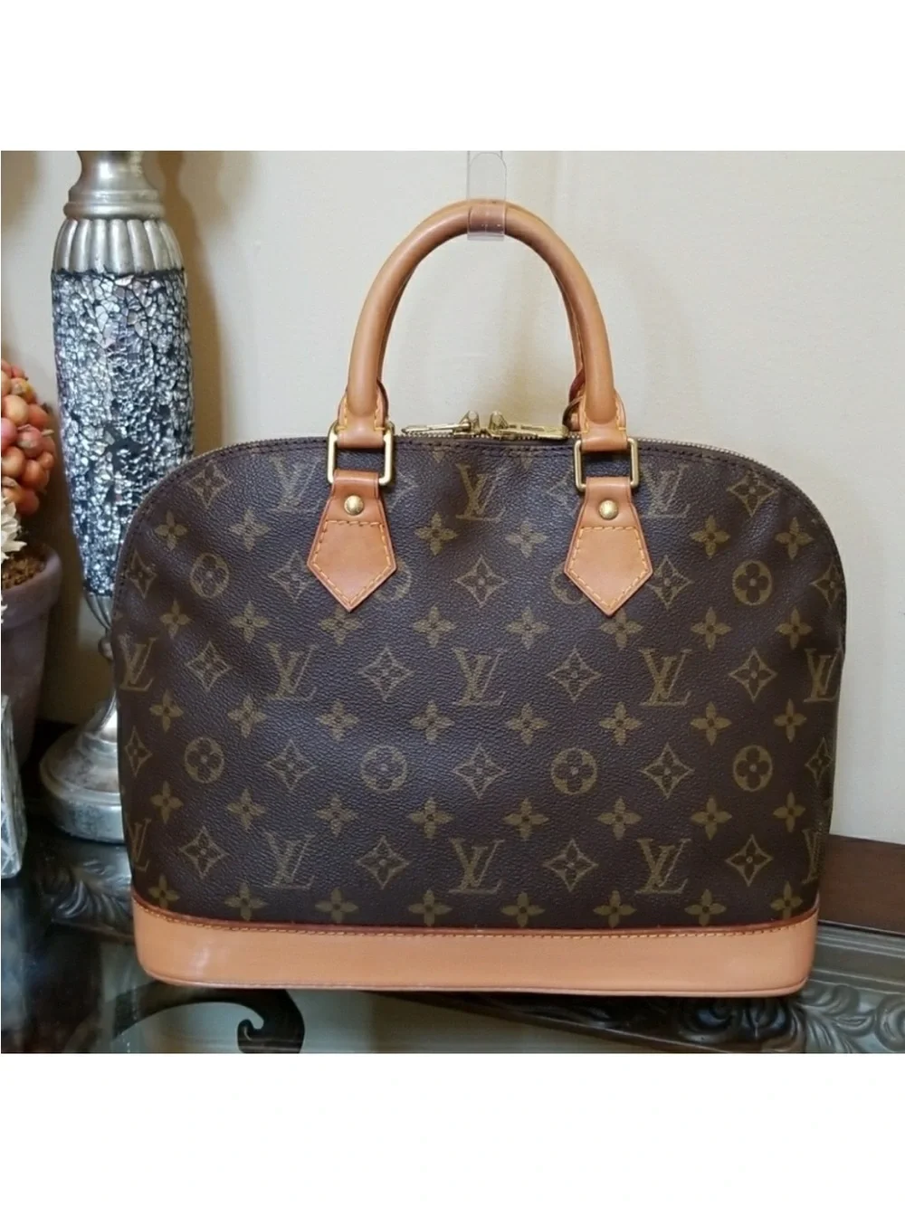Louis Vuitton Monogram Handbag - Dark Brown & Tan